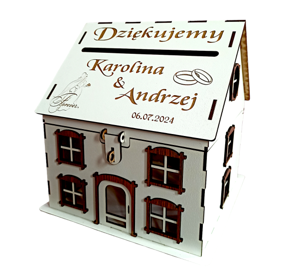  DOMEK Para Młoda chatka PUDEŁKO na koperty ślubne życzenia weselne skrzynka ślub wesele białe (3)
