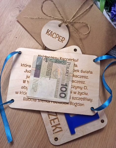Kartka Drewniana ROCZEK urodzinki Bon Prezent  podarunkowy na pieniądze karta podarunkowa VOUCHER życzenia drewniane dla dziecka (11)