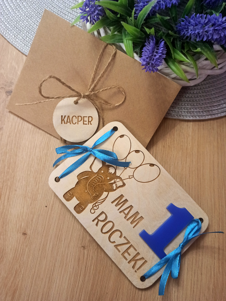 Kartka Drewniana ROCZEK urodzinki Bon Prezent  podarunkowy na pieniądze karta podarunkowa VOUCHER życzenia drewniane dla dziecka (13)