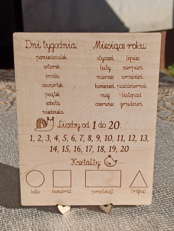 Drewniany ALFABET Drewniana tabliczka edukacyjna 2w1 nauka liczenia dni tygodnia i miesięcy (3)