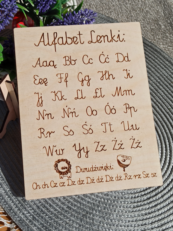 Drewniany ALFABET Drewniana tabliczka edukacyjna 2w1 nauka liczenia dni tygodnia i miesięcy (5)