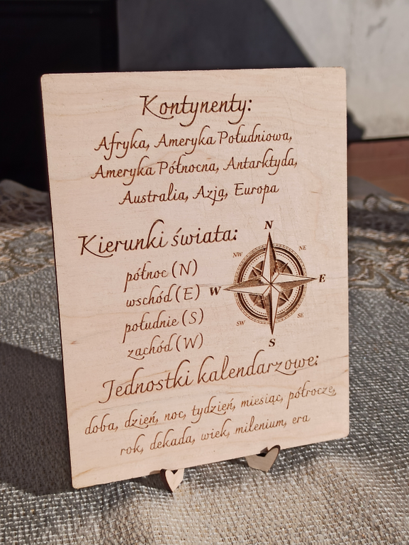 Drewniana TABLICZKA MNOŻENIA  Drewniana tabliczka edukacyjna 2w1 nauka kontynenty, kierunki świata, kompas (2)