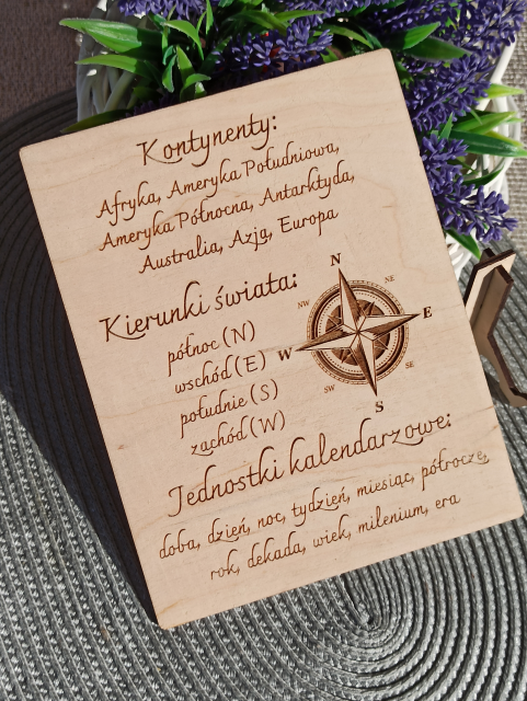 Drewniana TABLICZKA MNOŻENIA  Drewniana tabliczka edukacyjna 2w1 nauka kontynenty, kierunki świata, kompas (3)