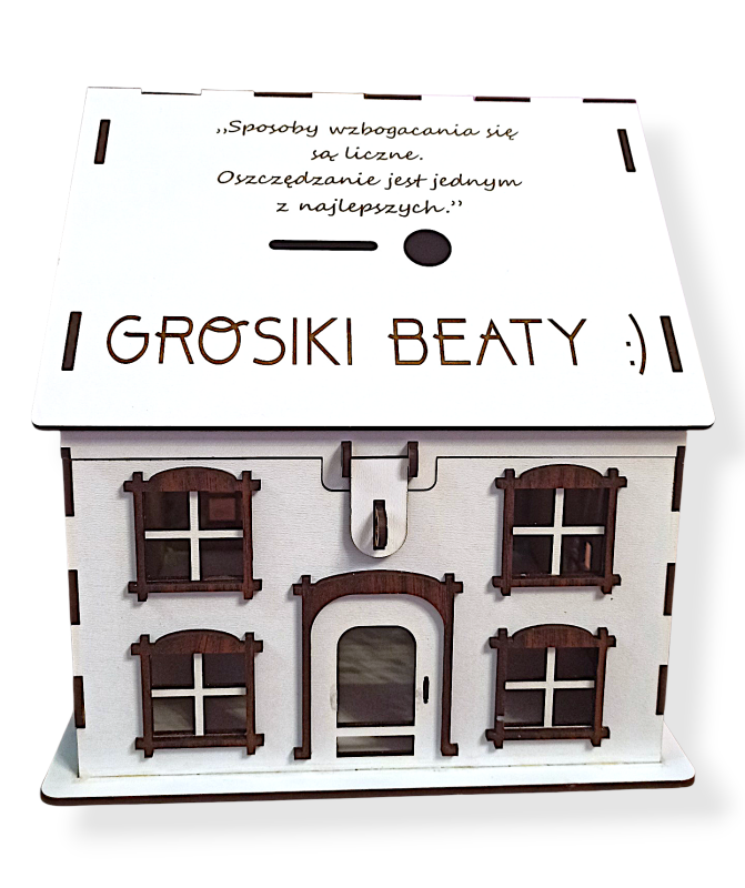 skarbonka domek, skarbonka z otwieranym dachem, skarbonka na pieniądze, skarbonka dla dziecka,