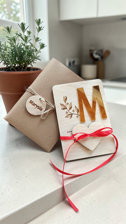 🎁 Kartka 🎁 Urodziny Dwustronna z Imieniem Grawer bon SERCE 18 30 40 drewniana (2)