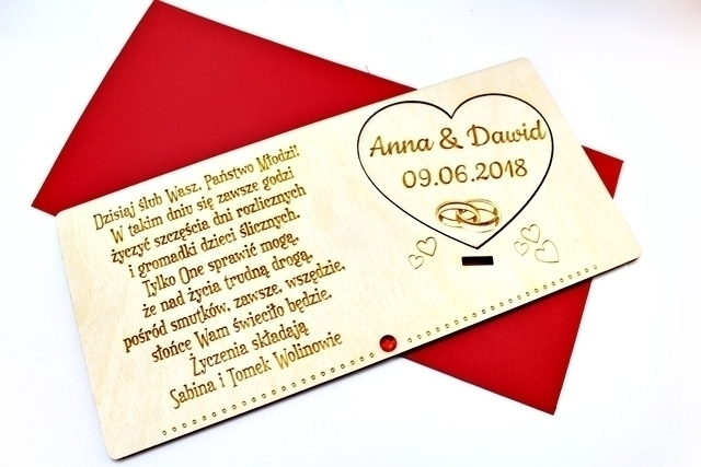 Kartka DREWNIANA prezent ślubny życzenia karta wesele ślub CYRKONIA (2)