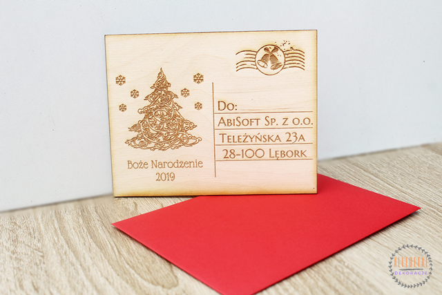 Świąteczne życzenia drewniane LOGO choinka kartka Boże Narodzenie firmowe życzenia 3D (3)