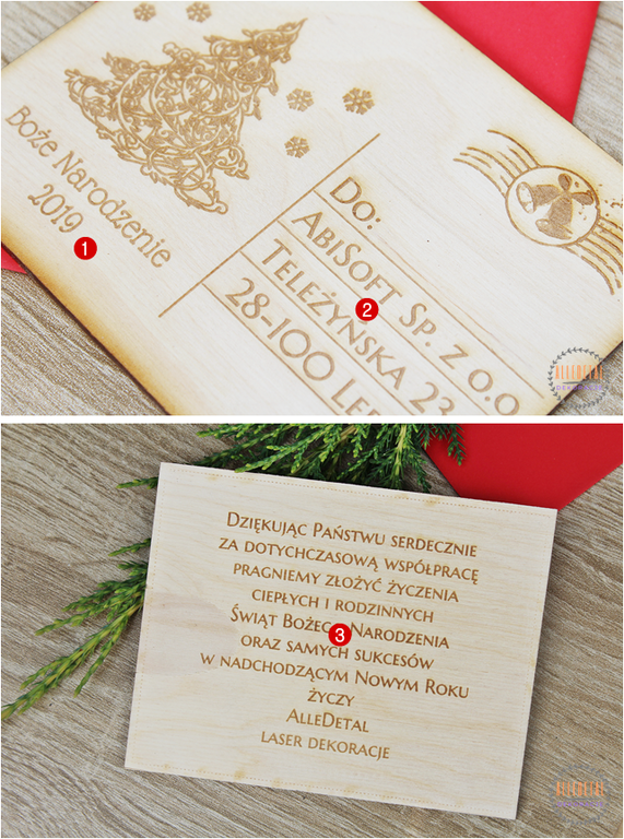 Świąteczne życzenia drewniane LOGO choinka kartka Boże Narodzenie firmowe życzenia 3D (5)