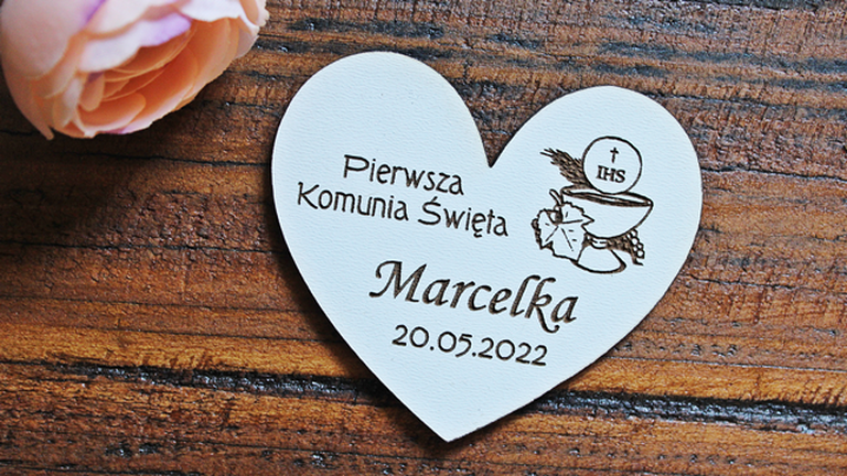 Pierwsza Komunia Święta MAGNESY dla gości magnes PODZIĘKOWANIE drewniany prezent BIAŁY kielich bluszcz (2)