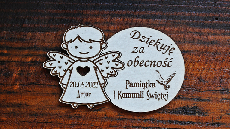  Pierwsza Komunia Święta MAGNESY z aniołkiem podziękowania dla gości prezenty drewniany ANIOŁEK  (2)