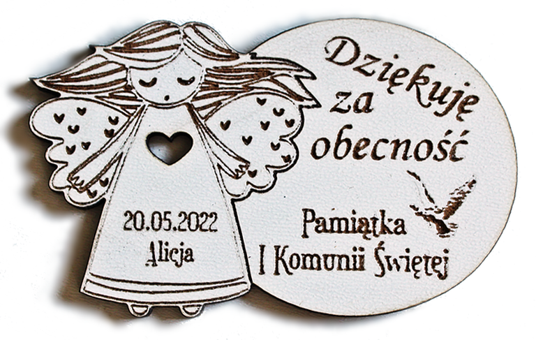 Pierwsza Komunia Święta MAGNESY z aniołkiem podziękowania dla gości prezenty drewniany ANIOŁEK  (1)