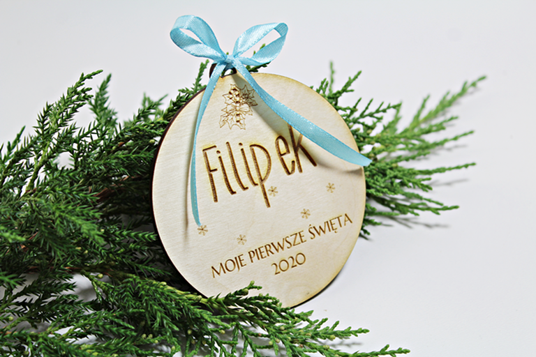 Drewniana bombka dla dziecka MOJE PIERWSZE ŚWIĘTA pamiątka pierwszej Gwiazdki zawieszka choinkowa (4)