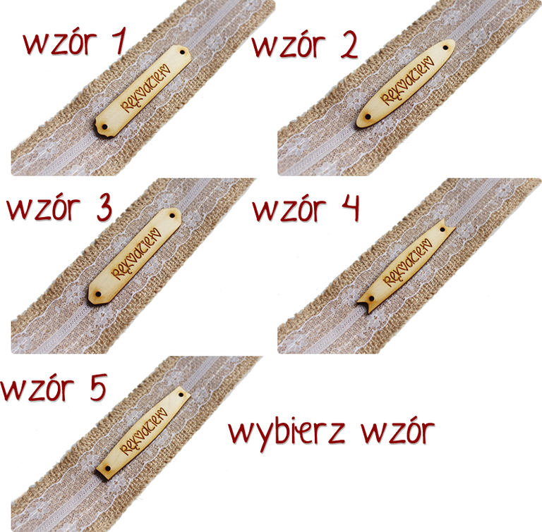 Wszywka metka drewniana jeansówka RĘKODZIEŁO 8x1,5cm guzik handmade drewniane akcesoria (3)