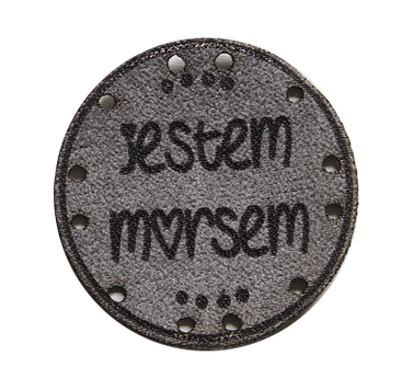 Wszywka KOŁO metka NUBUK zamsz JESTEM MORSEM rękodzieło handmade