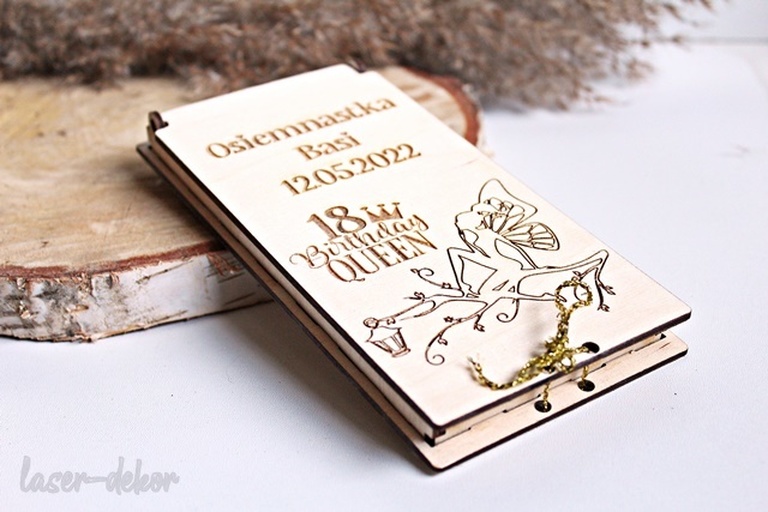  ETUI na PIENIĄDZE 18 urodziny OSIEMNASTKA dla królowej pudełko z życzeniami drewniane retro prezent dla niej (2)