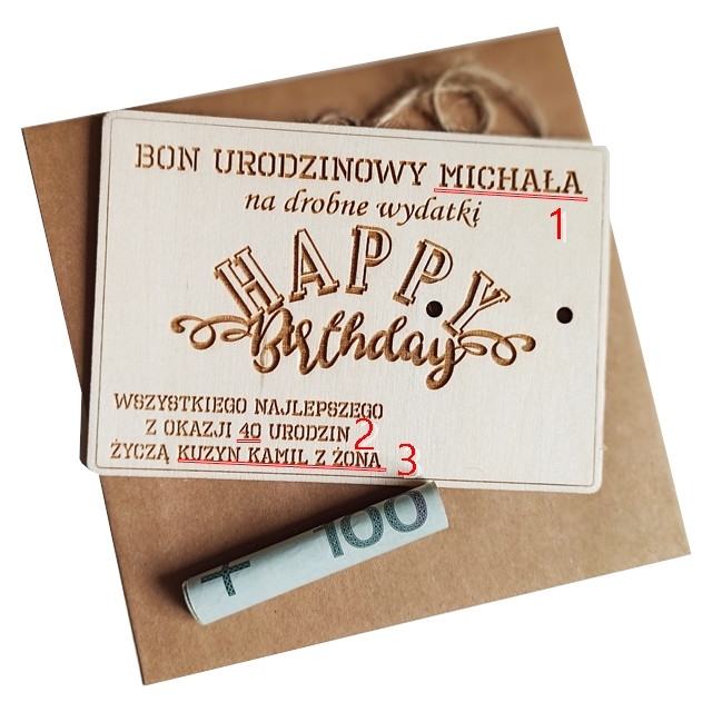  Prezent na urodziny bon podarunkowy na pieniądze karta podarunkowa VOUCHER prezent życzenia drewniane na 18 30 40 50 Urodziny (4)