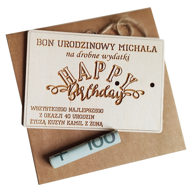  Prezent na urodziny bon podarunkowy na pieniądze karta podarunkowa VOUCHER prezent życzenia drewniane na 18 30 40 50 Urodziny (2)