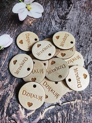 Zawieszka jednostronna Metka do oznaczania RĘKODZIEŁA handmade zawieszki drewniane metki rękodzieło DZIĘKUJĘ 4cm