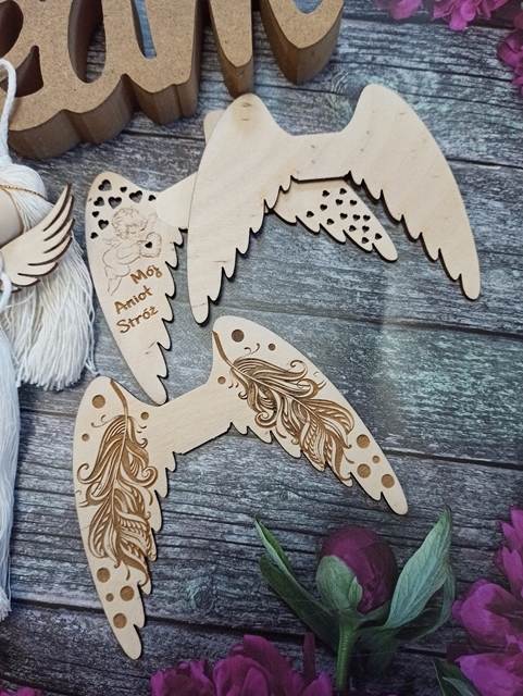 Skrzydła skrzydełka drewniane anioł makrama  rękodzieło półfabrykanty laleczki 12cm 3 sztuki (2)